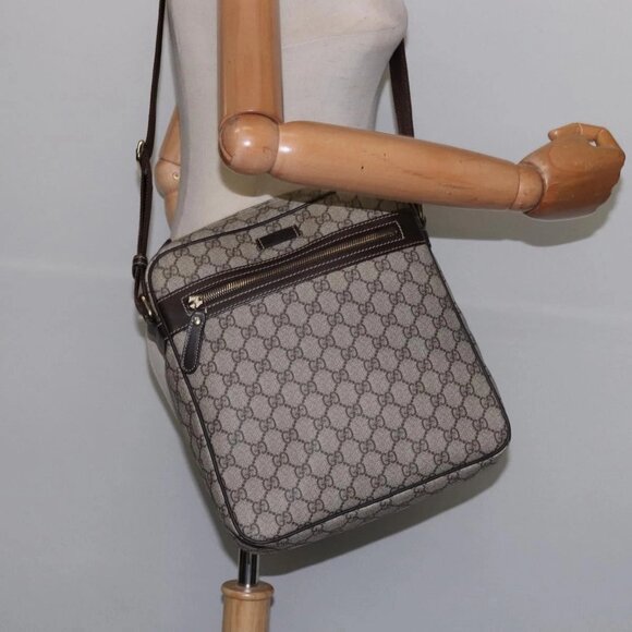 GUCCI GG Supreme Shoulder Bag PVC Beige Gold 201448 Auth ep11234 - Picture 1 of 16